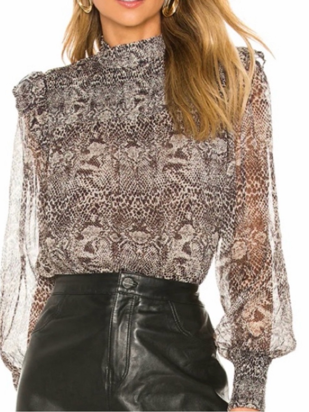 Free People Semi-Sheer High-Neck Snake Print Top!